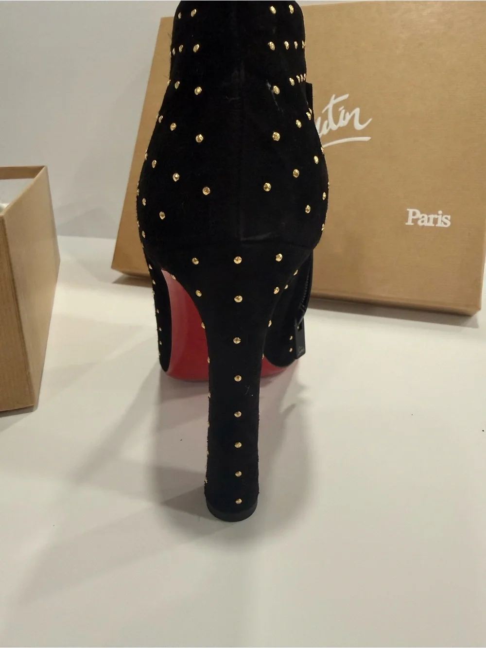 Christian Louboutin Black Suede Studded Red-Sole Ankle Booties